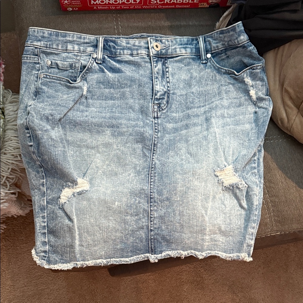 Torrid Blue Distressed Denim Pencil Skirt